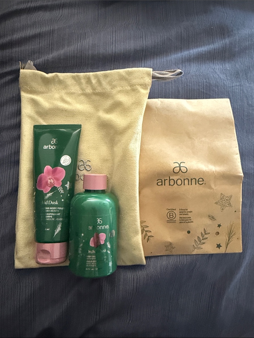Arbonne Orchid Dusk Body Care Set in Green and Pink